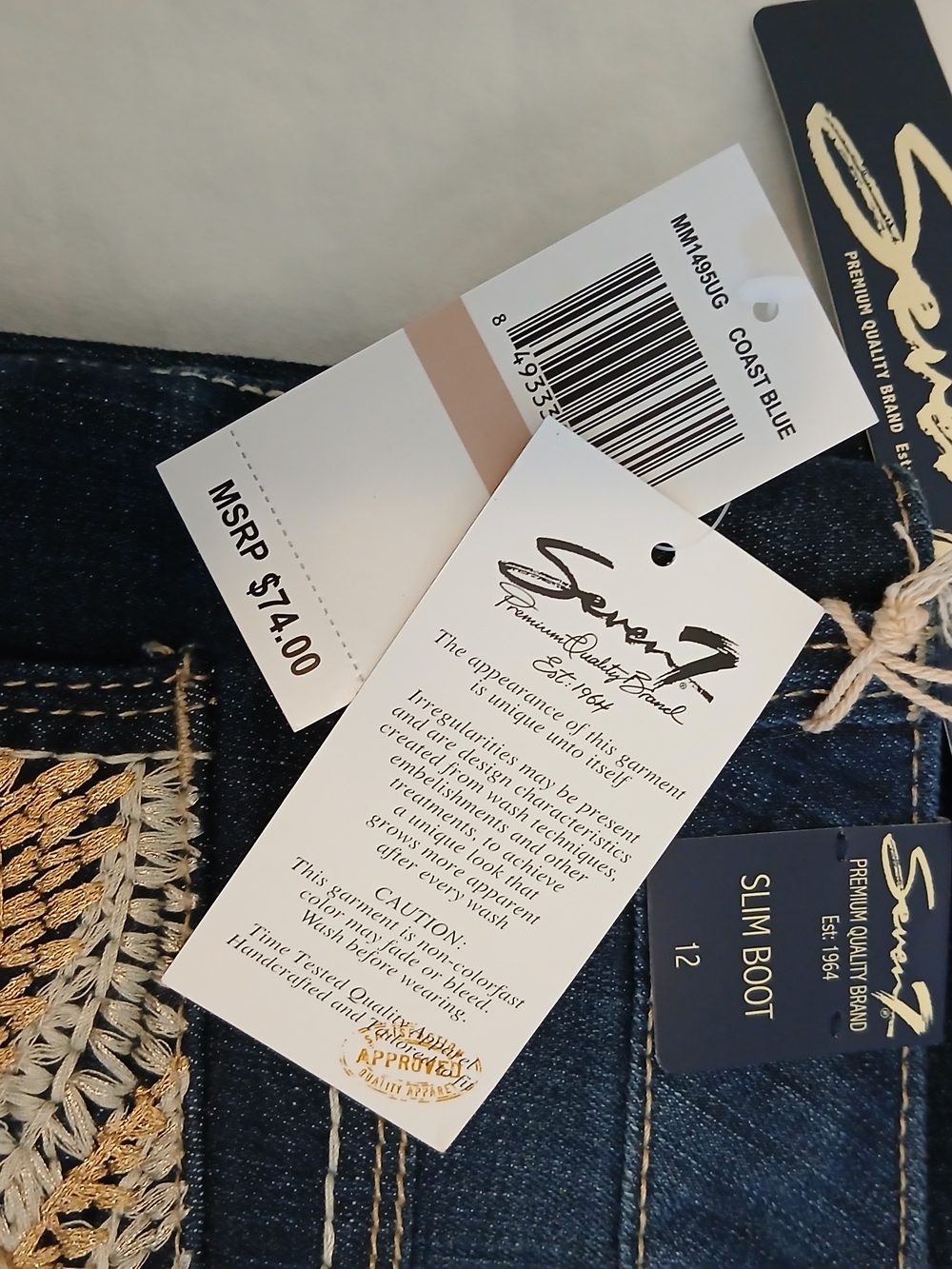 Seven7 Slim Boot Dark Wash Jeans Waist 12